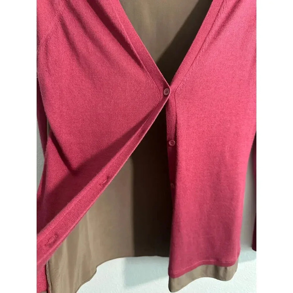 Saks Fifth Avenue Cashmere and Silk Cardigan Rose Pink and Brown Sweater Size M - Picture 4 of 8